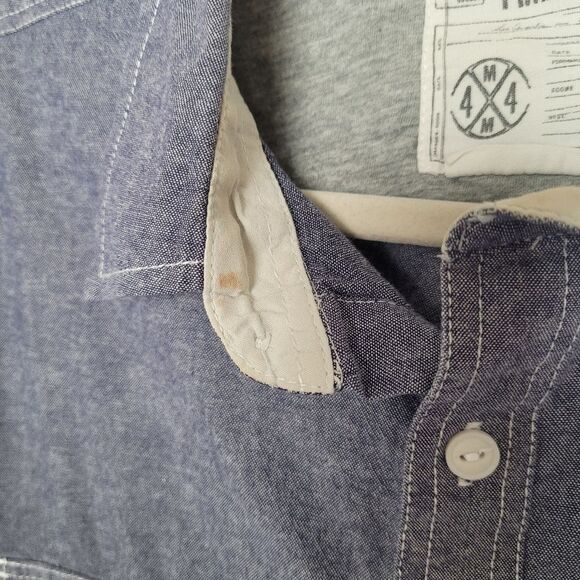 44MM Button Down Shirt Blouse Women's Medium Two Pockets Blue Chambray Cotton - Picture 6 of 14